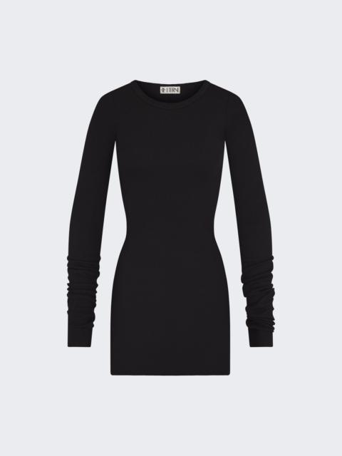 ÉTERNE Long Sleeve Crewneck Mini Dress Black