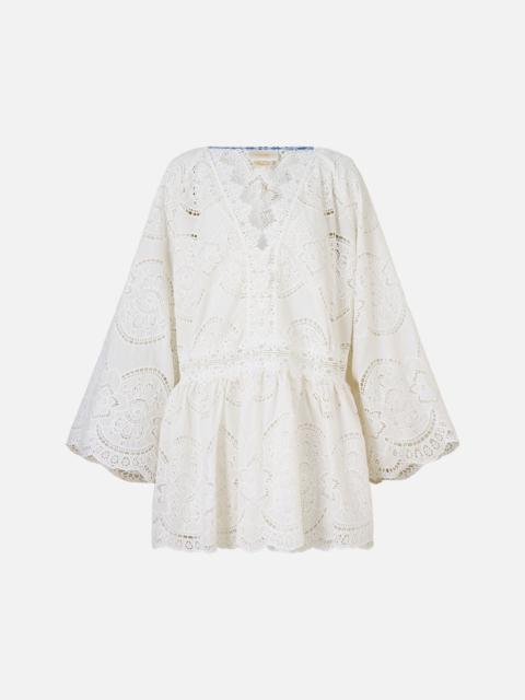 CAMILLA V NECK RELAXED SHORT DRESS WITH DROPPED WAIST