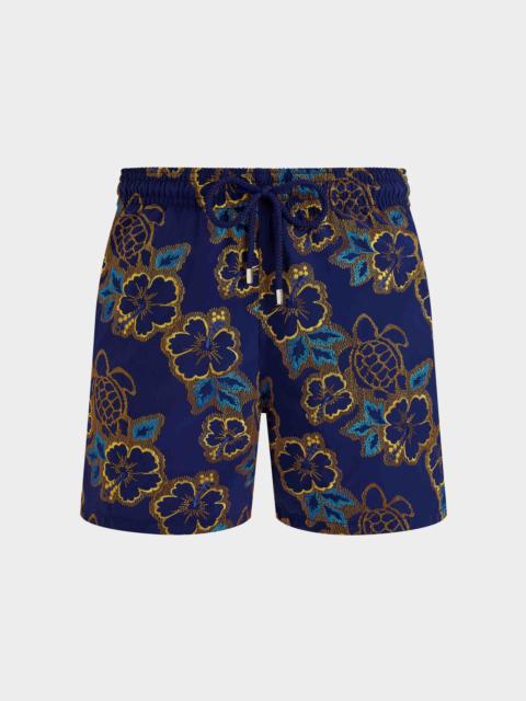 Vilebrequin Men Swim Trunks Embroidered Hibiscus - Limited Edition