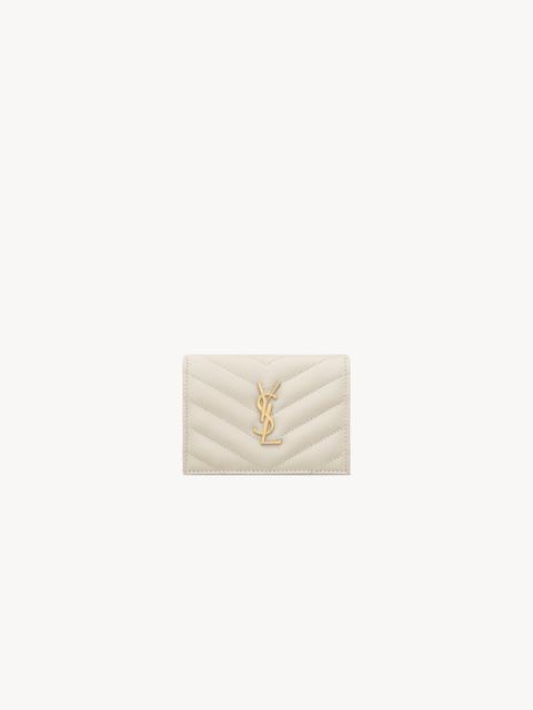 SAINT LAURENT CASSANDRE MATELASSÉ FLAP CARD CASE IN GRAIN DE POUDRE LEATHER