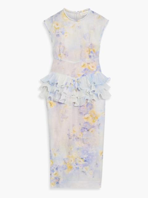 Zimmermann Ruffled floral-print linen and silk-blend gauze midi dress