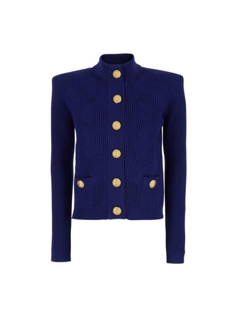 Buttoned 2 Pkts Vichy Knit Cardigan