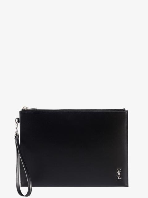 SAINT LAURENT Saint Laurent Men Leather Clutch With Monogram Detail