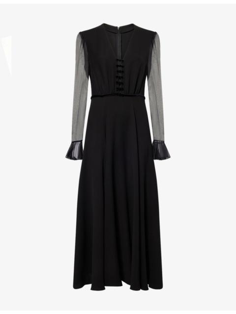 Valentino Bow-Embellished V-Neck Silk Midi Dress