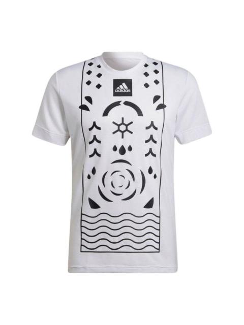adidas adidas Geometry Pattern Logo Printing Round Neck Short Sleeve White HA2554