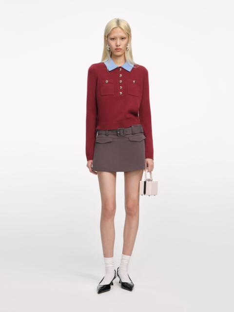 self-portrait Burgundy Contrast Collar Knit Top