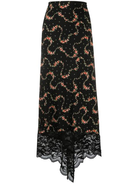 rabanne lace-hem floral print skirt