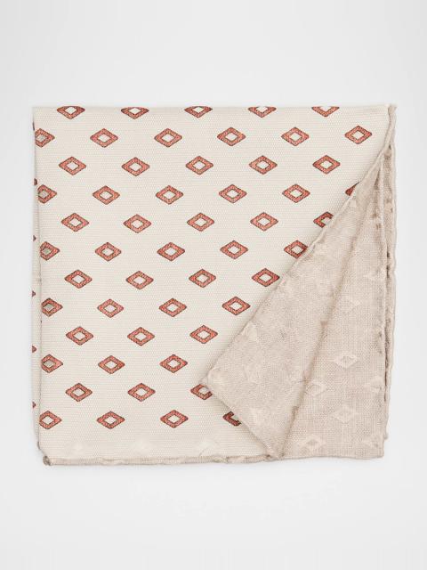 Brunello Cucinelli Men's Double-Face Geometric Silk Pocket Square