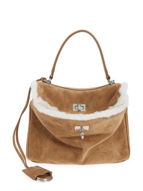 BALENCIAGA Balenciaga Mini Rodeo Suede & Fleece Top Handle Bag in 2590 Noce/White at Nordstrom