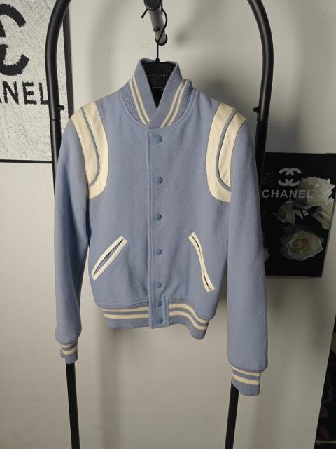 SAINT LAURENT Yves Saint Laurent Light Blue Teddy Baseball Jacket