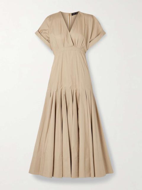 Ciara pleated cotton-blend poplin midi dress Beige