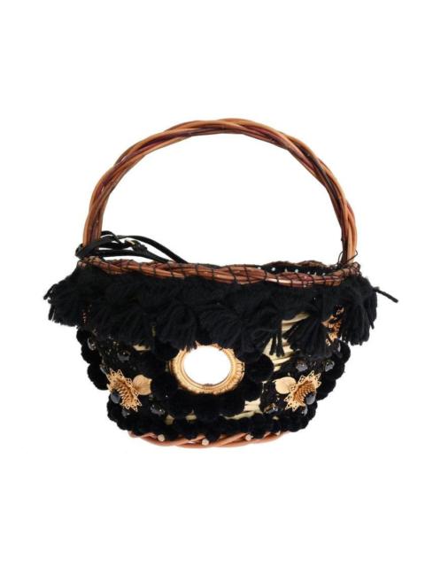 Dolce & Gabbana Beige Straw Snakeskin Pom Pom Crystal AGNESE Bag