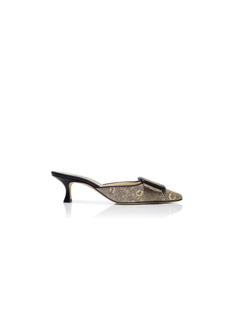 Manolo Blahnik Lizard Print Calf Leather Mules