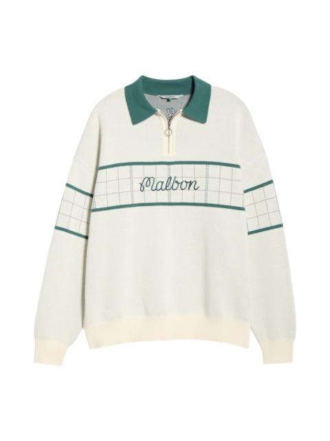malbon Malbon Golf Bennett Plaid Quarter Zip Sweater in Heather Ivory at Nordstrom