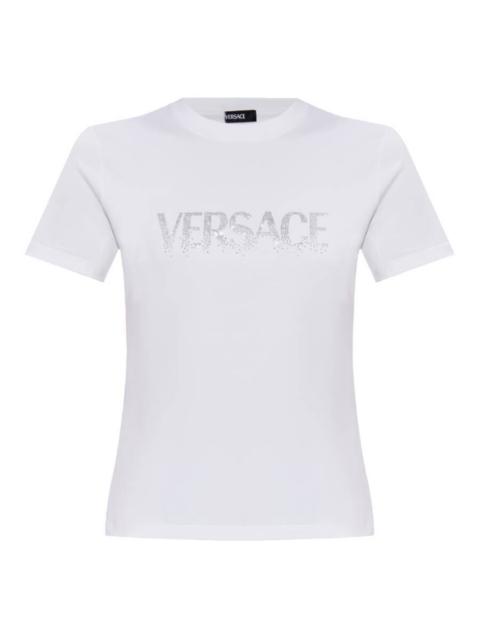 VERSACE Versace Crystal Logo Fitted Cotton T-Shirt