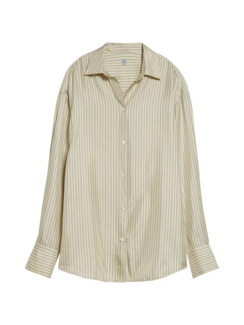 TOTEME TOTEME Oversize Stripe Silk Button-Up Shirt in Beige/Brown at Nordstrom