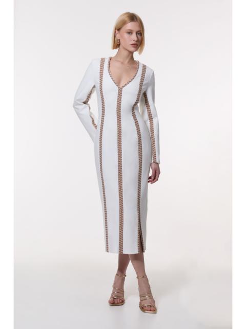 KAREN MILLEN Compact Stretch Jacquard Insert Split Front Midaxi Dress