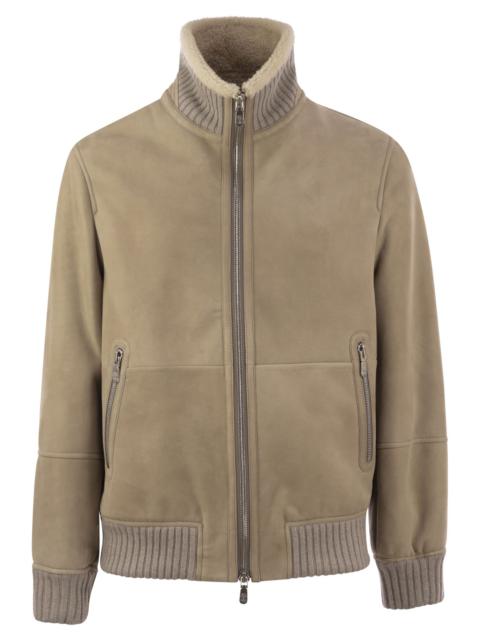 Brunello Cucinelli Brunello Cucinelli Men Bomber In Curly Suede Shearling With Cashmere Knit Collar