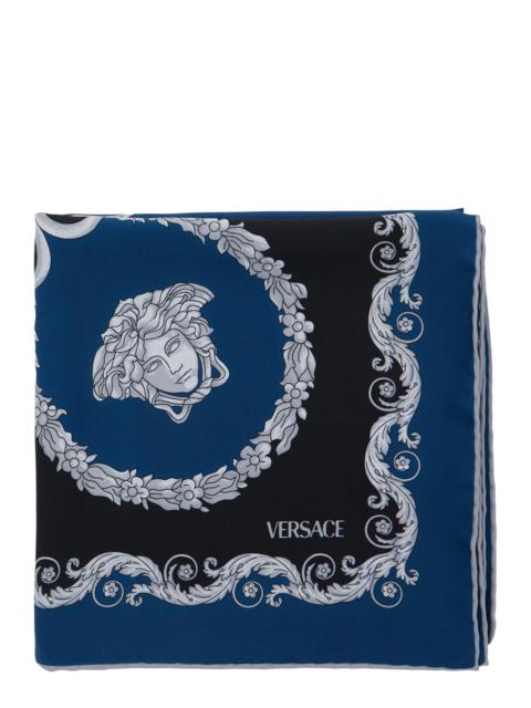 VERSACE Versace Men Blue Scarf With All-Over Baroque Motif In Silk For Men