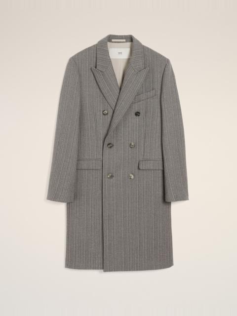 AMI Paris GREY WOOL HERRINGBONE DOUBLE BREASTED COAT