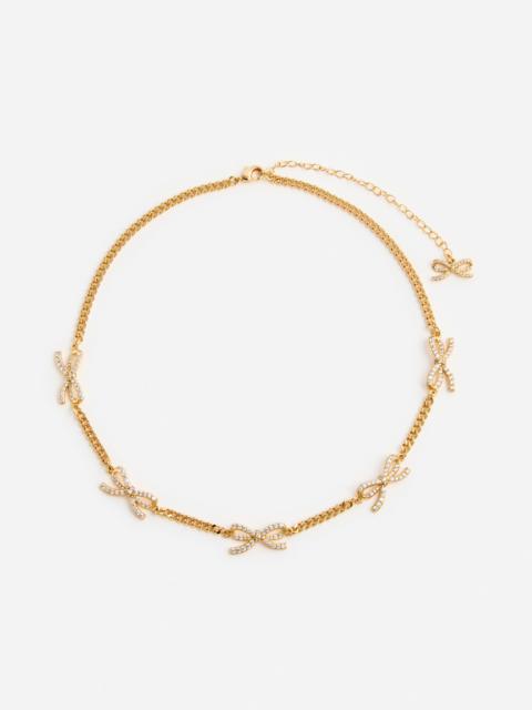 self-portrait Gold Crystal Bow Necklace