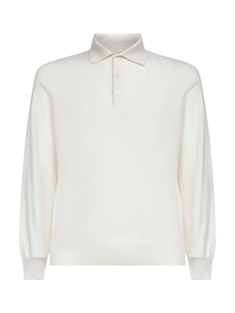 Brunello Cucinelli Ivory cashmere knit polo shirt