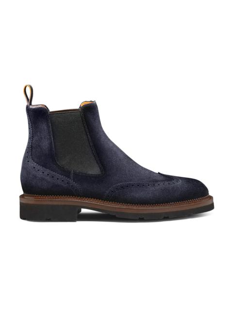 Santoni Men’s blue suede Chelsea brogue boot