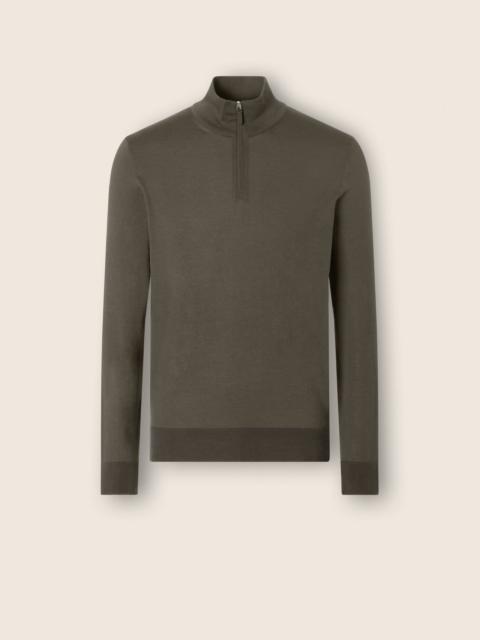 ZEGNA DARK TAUPE MÉLANGE CASHSETA ZIP MOCK
