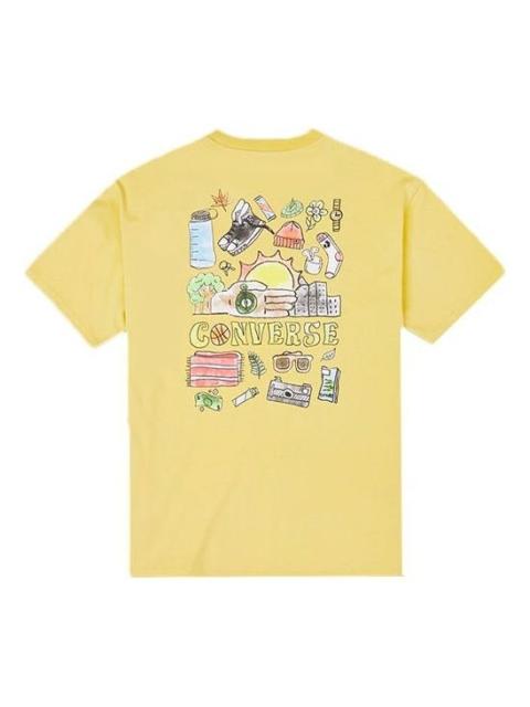 Converse Men's Converse Back Graffiti Cartoon Printing Loose Casual Round Neck Short Sleeve Gold T-Shirt 1002