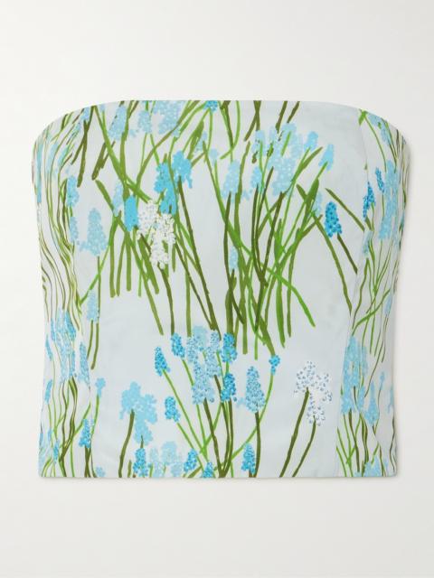 BERNADETTE Lena Cropped Strapless Floral-print Woven Top