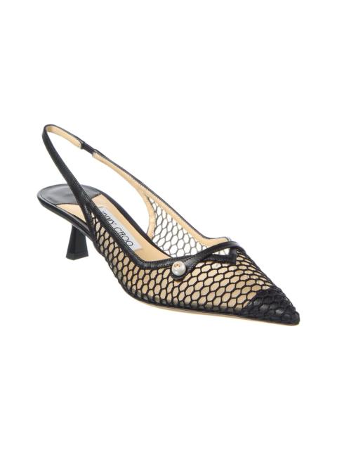 JIMMY CHOO Jimmy Choo Amita 45 Fishnet Mesh & Leather Slingback Pump