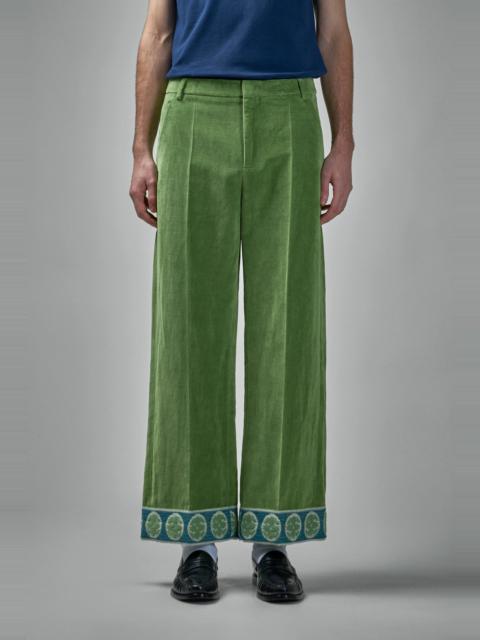 Valentino Washed Cotton-Linen Velvet Trousers with Jacquard Hems