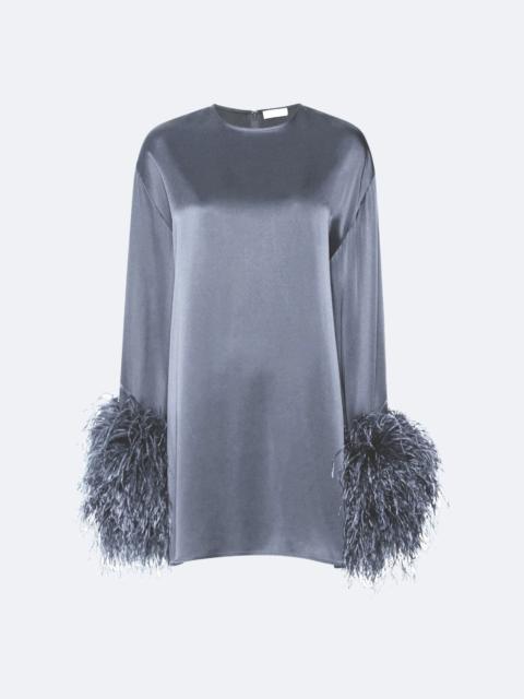 LAPOINTE Satin Dress With Feathers