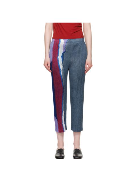 Pleats Please Issey Miyake Blue Grainy Colors Trousers