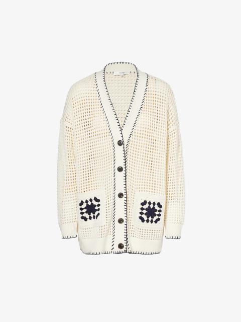 FRAME Crochet Pocket  V-neck cotton-blend cardigan