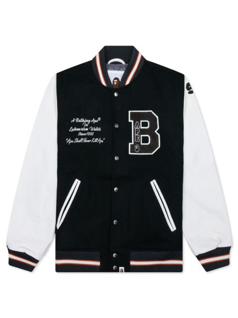 A BATHING APE® EMBROIDERY VARSITY JACKET - GREEN