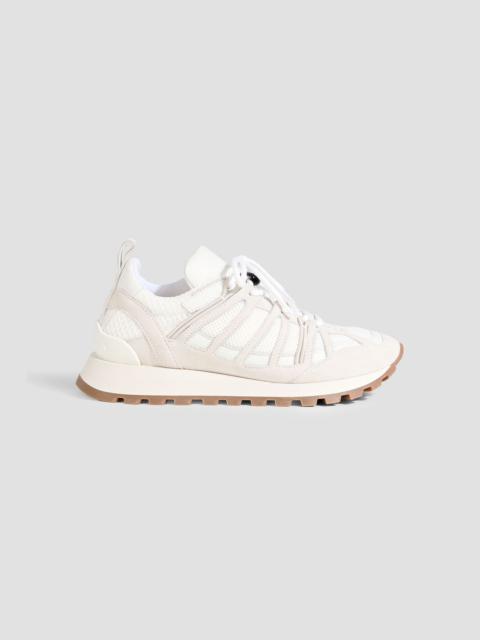 Brunello Cucinelli Bead-embellished mesh, suede and leather sneakers