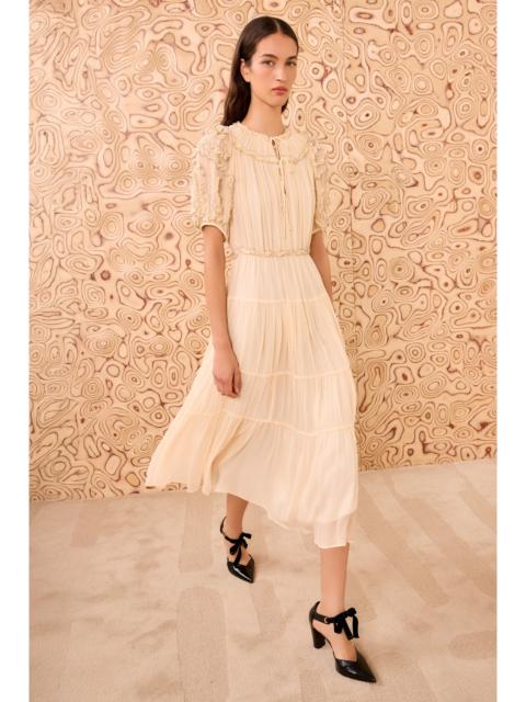 ULLA JOHNSON Nan Silk Short Sleeve Midi Dress