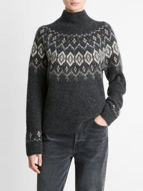 Vince Vince Donegal Fair Isle Cashmere Mock Neck Sweater in Heather Charcoal Combo at Nordstrom