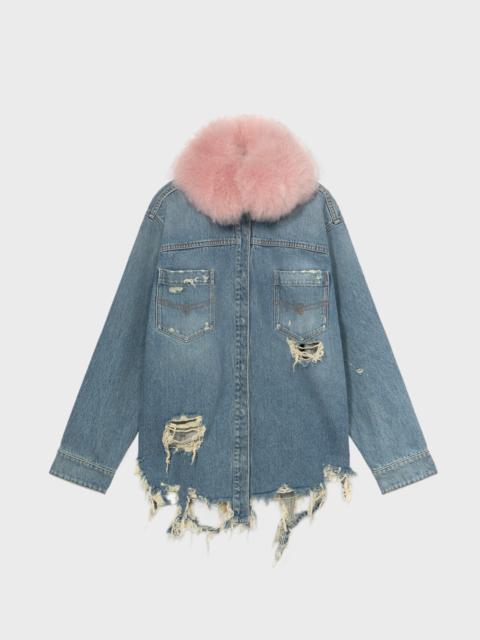 Blumarine DENIM SHIRT WITH FAUX FUR COLLAR