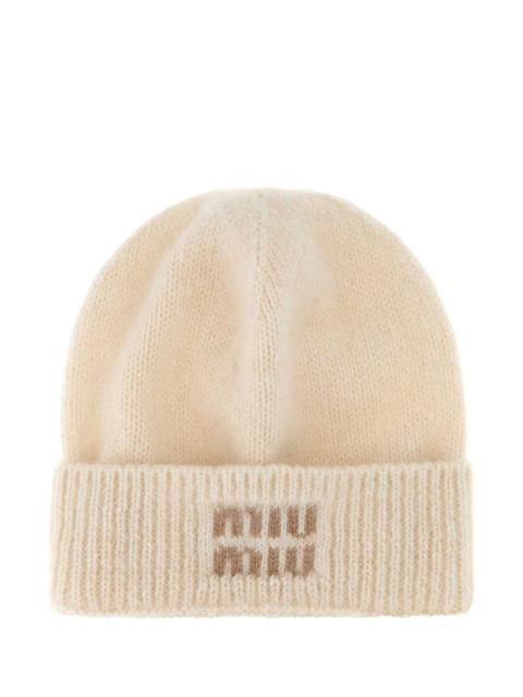 Miu Miu Miu Miu Women Ivory Mohair Blend Beanie Hat