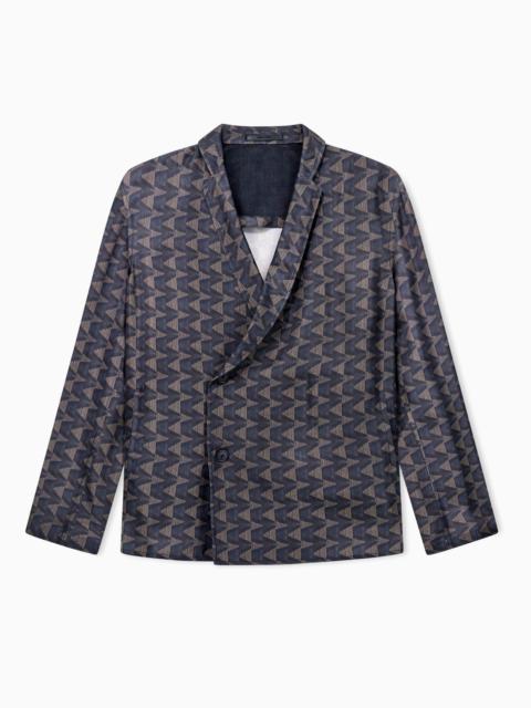 GIORGIO ARMANI SINGLE-BREASTED JACKET IN CUPRO CANVAS WITH A GEOMETRIC PRINT