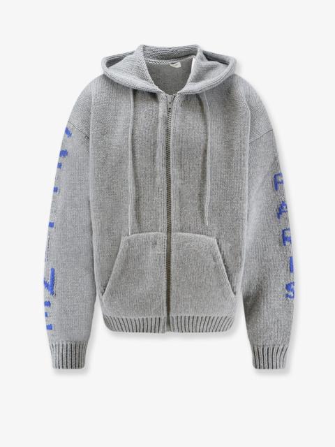CELINE Celine Zip-Up Virgin Wool Cardigan Grey
