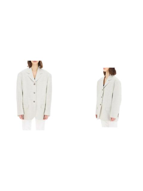Other Designers Acne studio cotton and linen blend color block plaid top narrow bottom loose single-breasted suit jacket size 38