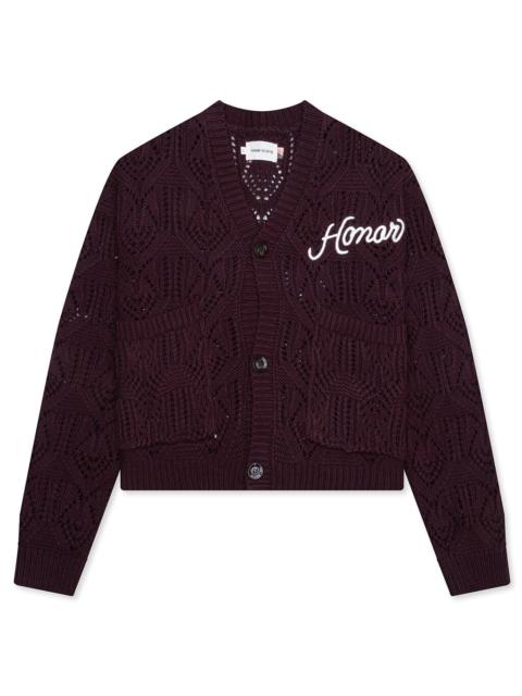 HONOR THE GIFT CABLE CARDIGAN - BERRY