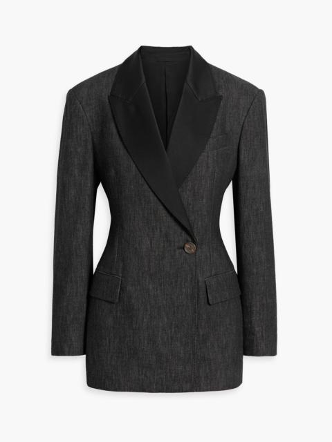 Brunello Cucinelli Satin-trimmed double-breasted denim blazer