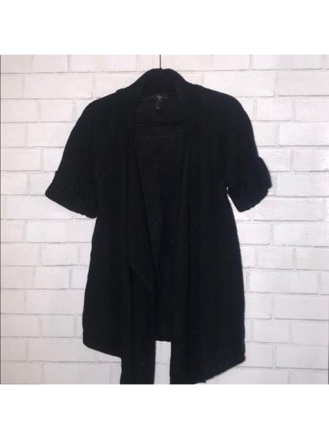 Other Designers Aqua - Black Chunky Drape Front Short Sleeve Cardigan