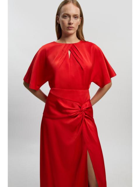 KAREN MILLEN Satin Back Crepe Twist Detail Woven Midaxi Dress