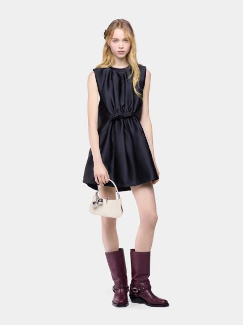 rabanne TAILORED MINI DRESS IN BLACK SATIN WITH BOW DETAIL