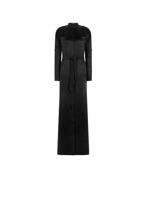 TOM FORD POLKA DOT JACQUARD LONG BELTED MILITARY DRESS